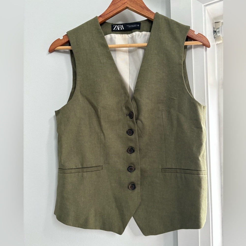 Zara olive linen vest